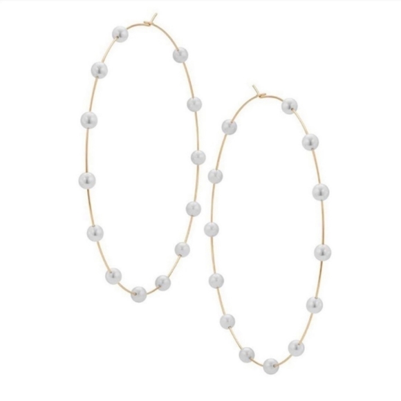 Huge 5" Pearl Gold Hoops Thin Oversized Hoop Statement Earrings New Bohemian - Picture 4 of 10